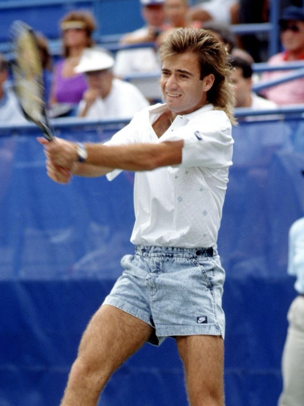 1990s Vintage NIKE CHALLENGE COURT ACID WASH DENIM TENNIS SHORTS Andre Agassi - Picture 8 of 9